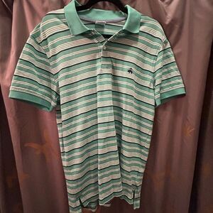 Brooks Brothers striped men’s polo Retro Y2K Green/White With Mid Collar Large‎